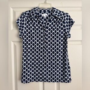 Charter Club Navy and White Patterned Short Sleeve Top